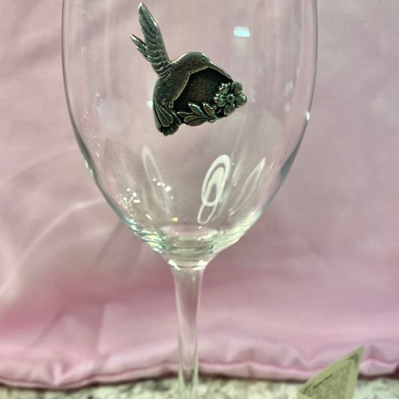 Heritage Pewter Wine Glass Pair - Pewter Hummingbirds - Picture 3 of 7